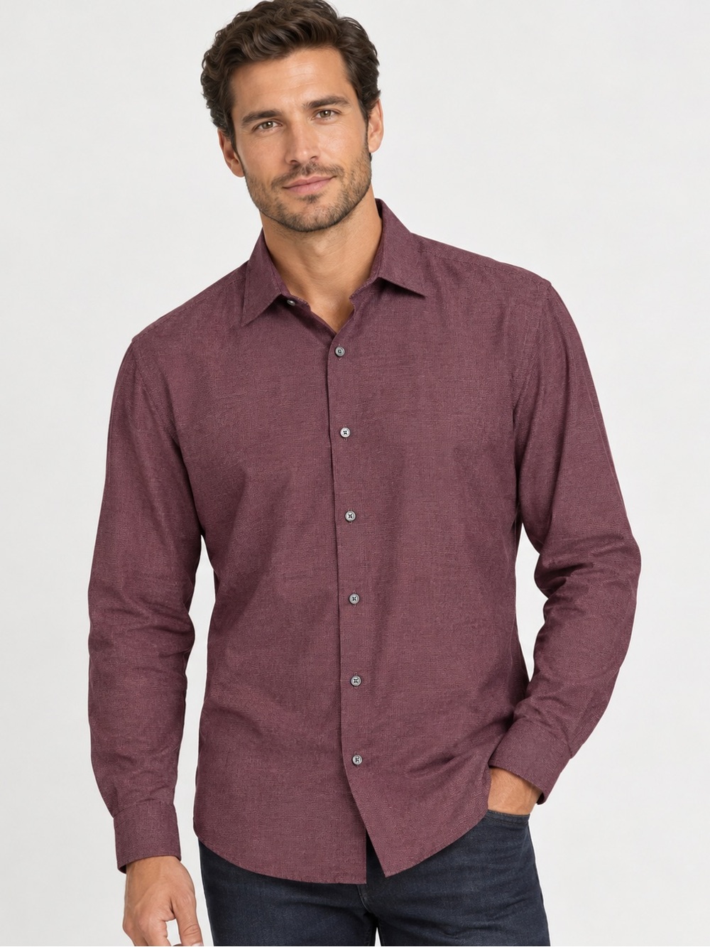 Ermenegildo Zegna Men’s XXL Burgundy Micro Check 100% Cotton Shirt Made in Italy